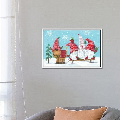Elf Gnome Trio With Reindeer by Diane Kater - Print on Canvas