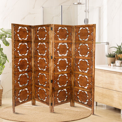 Bremmer 200 cm W x 180 cm H 4 - Panel Solid Wood Folding Room Divider