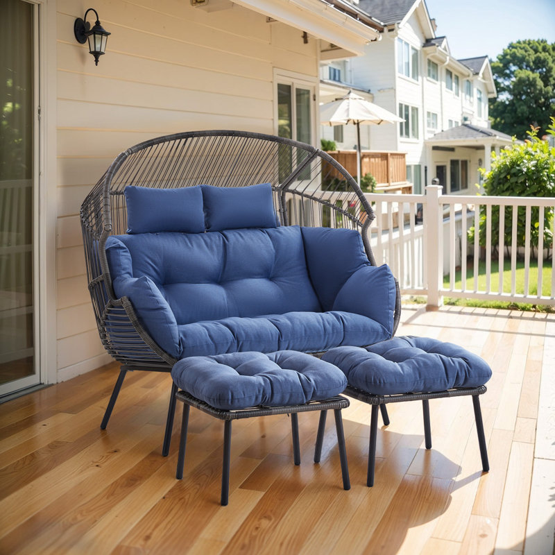 Balancelle double avec repose-pieds Corenda, Bleu, Gris