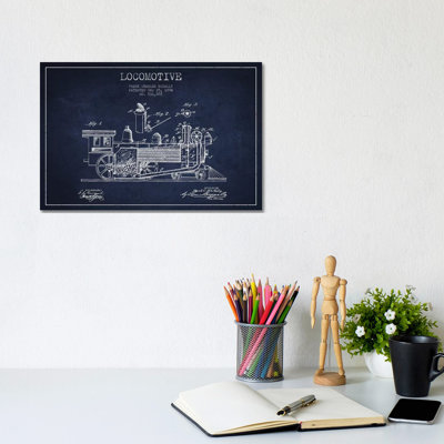 Frank C. McNally Locomotive Pattern Sketch (Navy Blue) by Aged Pixel - Wrapped Canvas Print