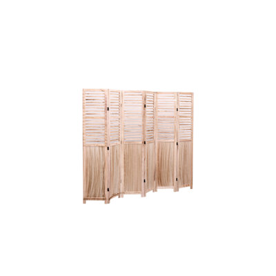 Paravent en bois massif naturel l 82,8 po x H 65 po, 6 pièces avec charnière en métal, 65 po