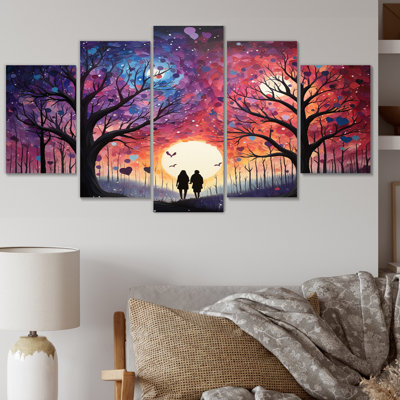 «Romantic Couple Landscape Melting Hearts - Impression sur toile paysage romantique - 5 panneaux