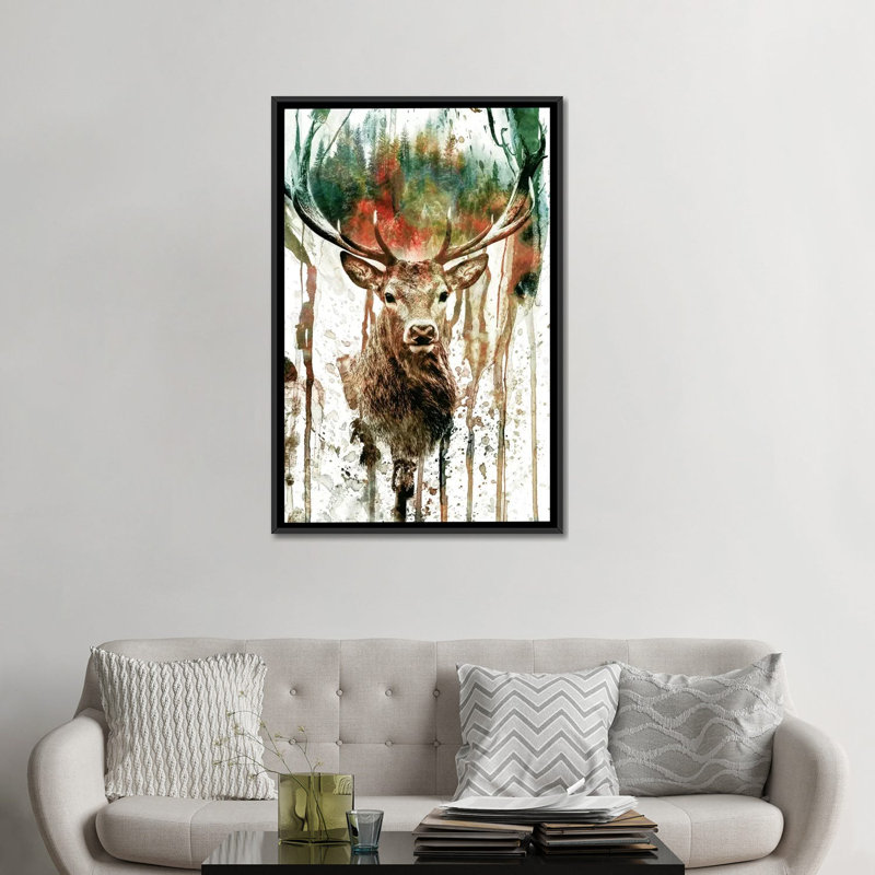 " Deer I " by Riza Peker, 26" H x 18" W x 1.5" D, Black Framed Canvas, No Mat