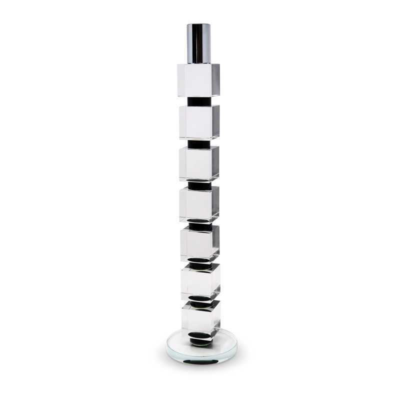 Chandelle de table 15 "en cristal transparent argenté et noir