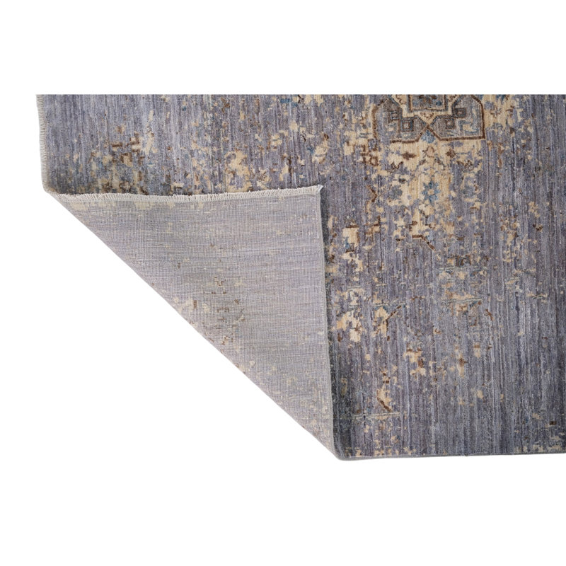 Hand Knotted Wool Area Rug in Gray