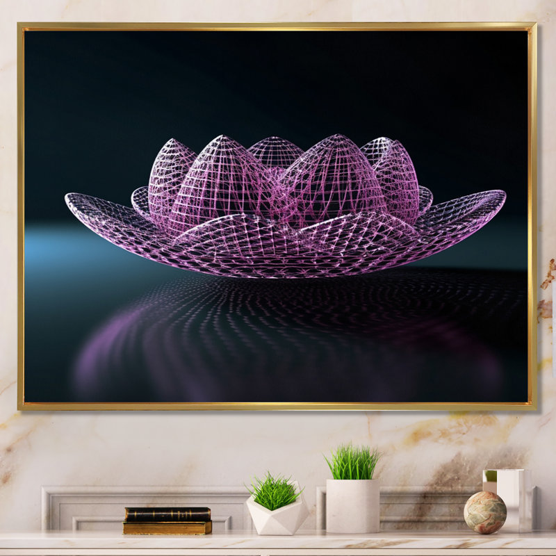 Matrice de lotus futuriste sur toile, H 12 po x l 20 po, Cadre flottant doré
