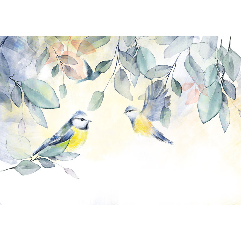 Papier peint animaux - Aquarelles oiseaux, L 78 po x L 55 po