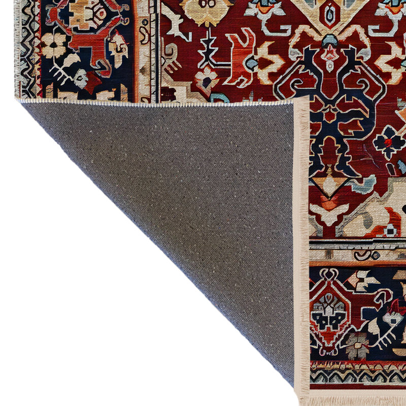 Tapis décoratif rétro multicolore à motifs foncés et à motifs frangés, Rectangle 4 pi 7,12 po x 6 pi 6,74 po
