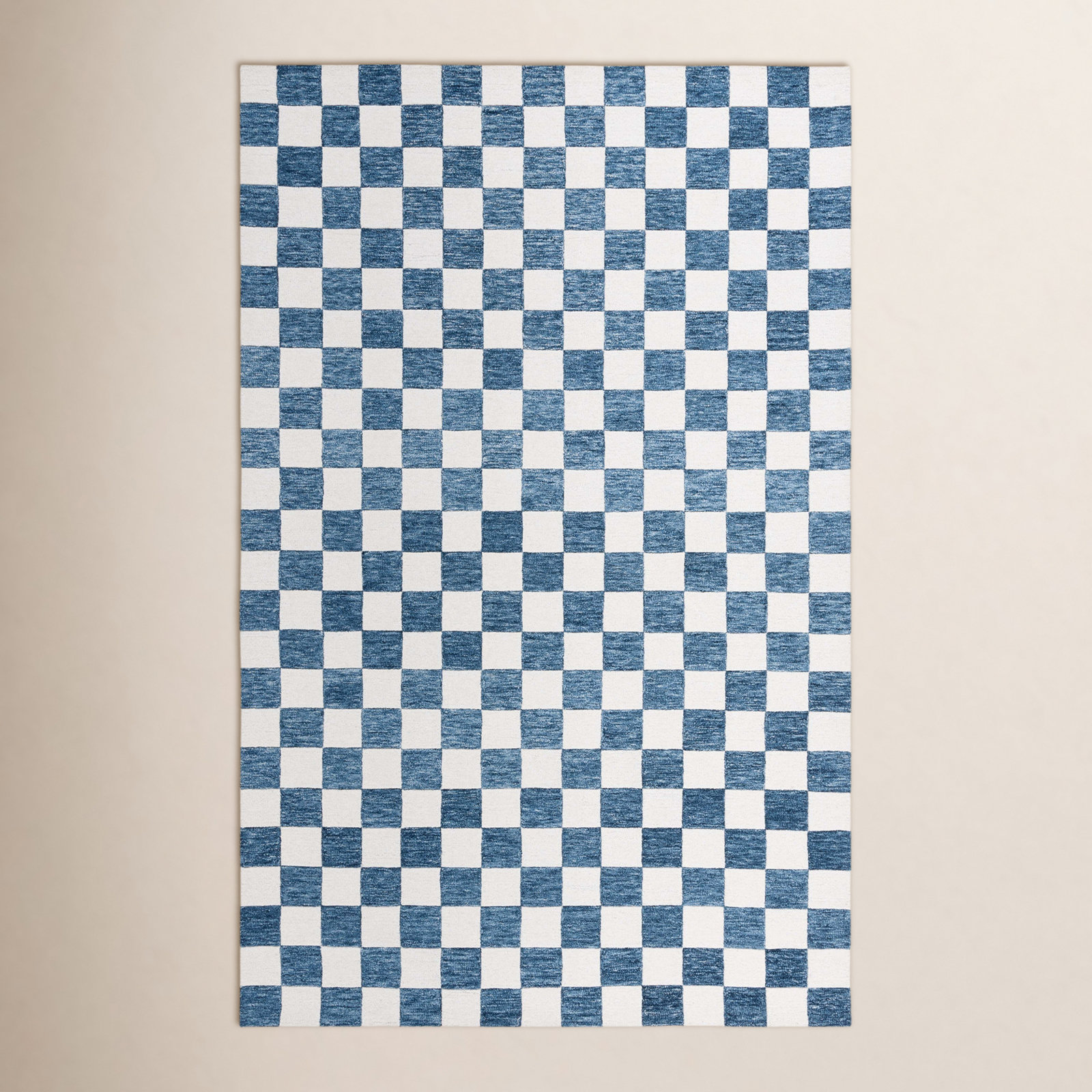 Freemont Blue Ivory Hand-Tufted Checkered Rug, Rectangle 8' x 10'