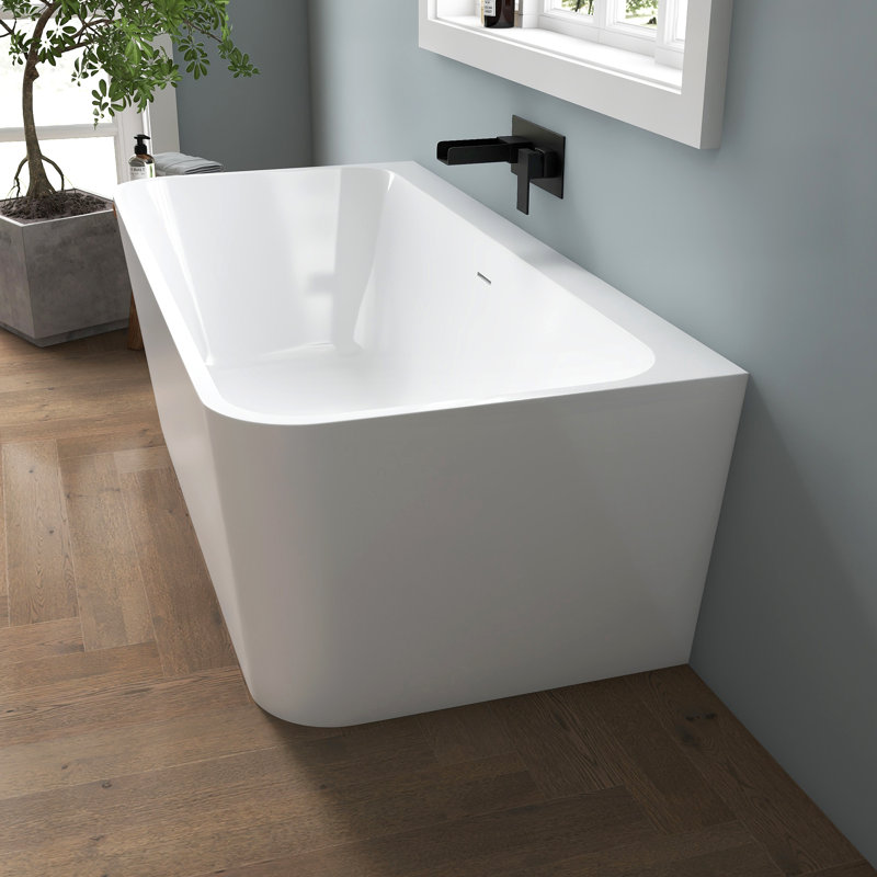 67'' Wall-Mount Acrylic Bathtub Deep Soaking Bathtub