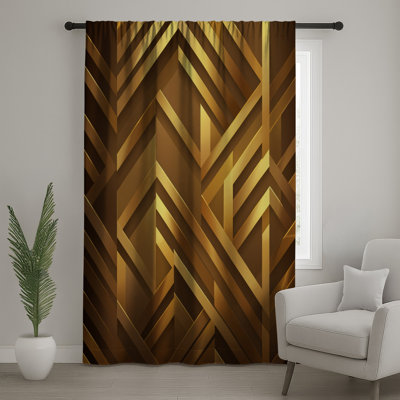 Rideaux de fenêtre à motif de chevrons dorés, voilages et voilages à motif de chevrons - 1 panneau