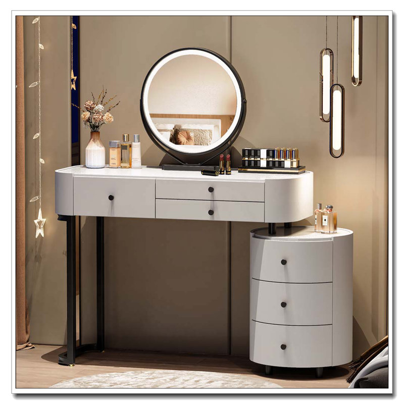 Modern Minimalist Dressing Table with Detachable Mirror and Rotatable Side Cabinet Makeup table