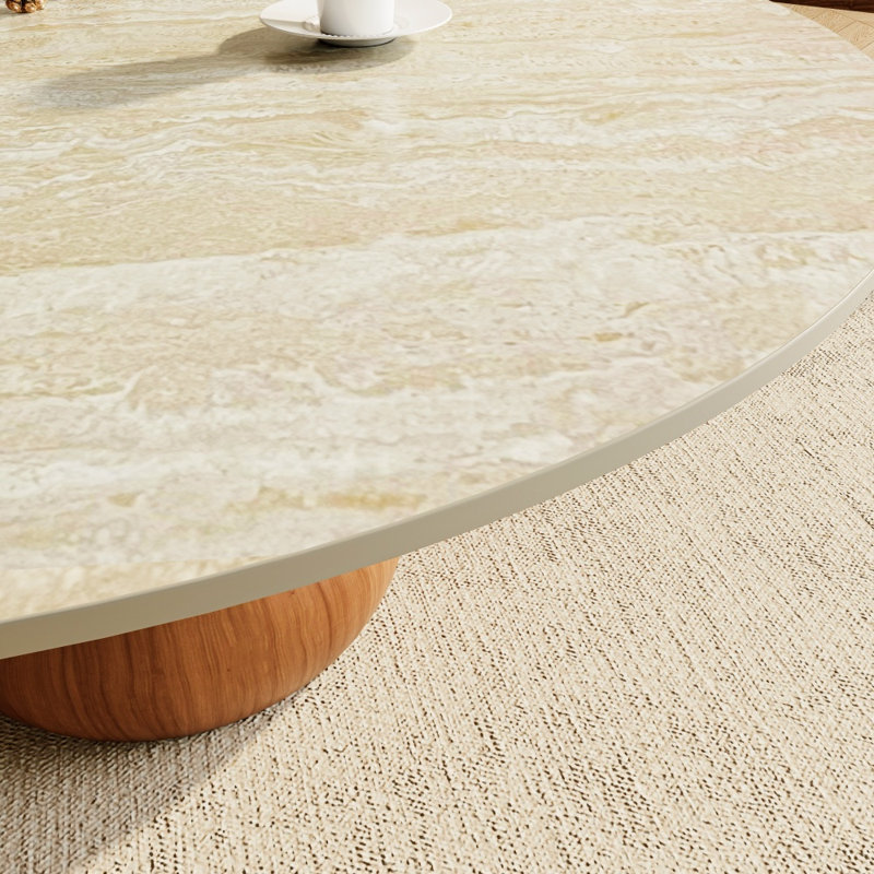 Table basse moderne en pierre naturelle de travertin 35,4 po avec texture fluide mat, centre de table de salle à manger de cuisine