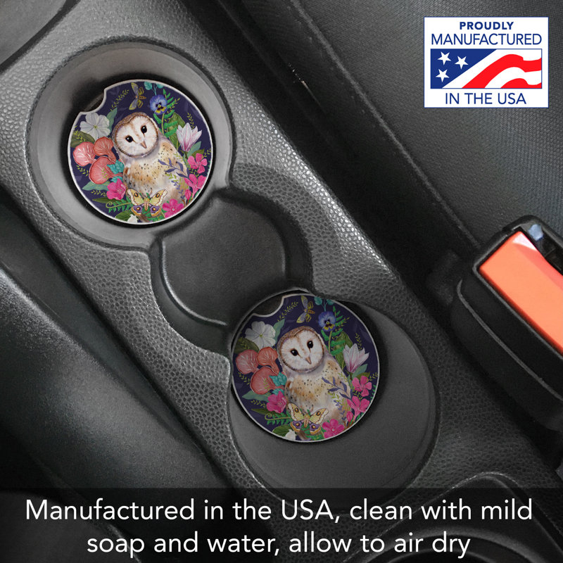 Ensemble de 2 sous-verres de voiture en pierre absorbant Barn Owl