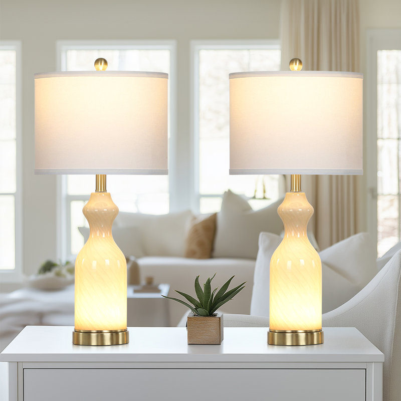 27" Bedside Glass USB Table Lamp with Touch Control and Night Light