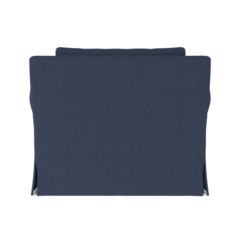 Transitional Skirted Chair, Ebony, Box Weave Linen Blue Print, 34" H x 40" W x 38" D