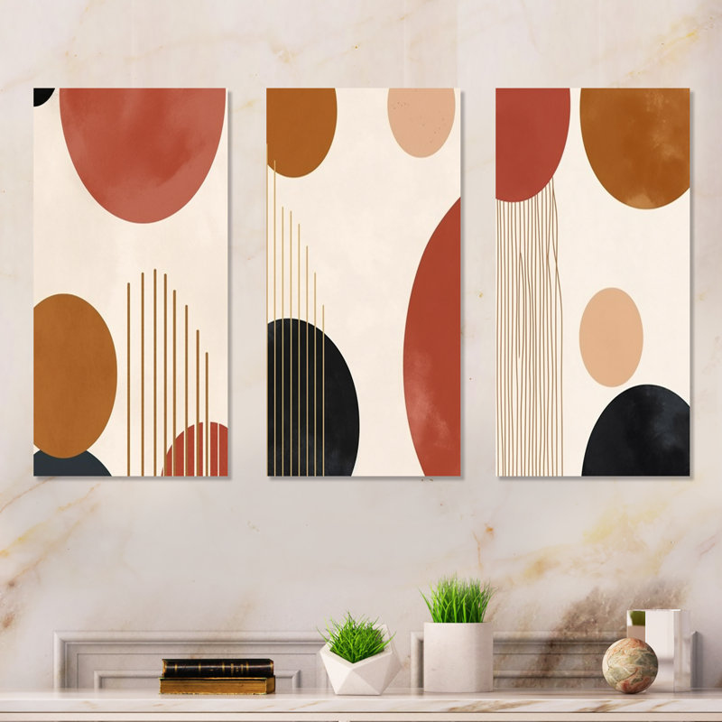 Beige Minimal Boho Pattern I - Abstract Minimalism Metal Wall Art Set Of 3, 32" H x 48" W