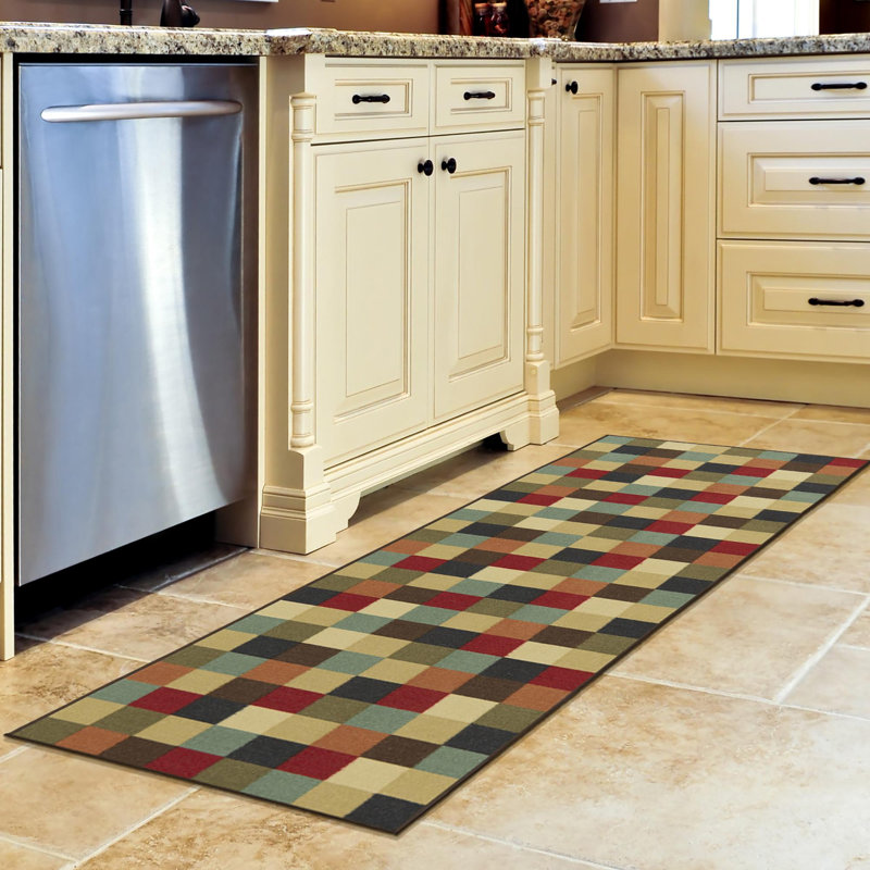 Non-Slip Checkered Area Rug For Living Room, Hallway Runner, Entryway Rug, Rectangle 1'8" x 4'5"