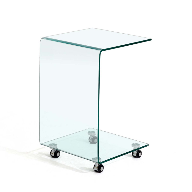 Table d'appoint et de bout en verre transparent en forme de C, petite table de bout en verre trempé