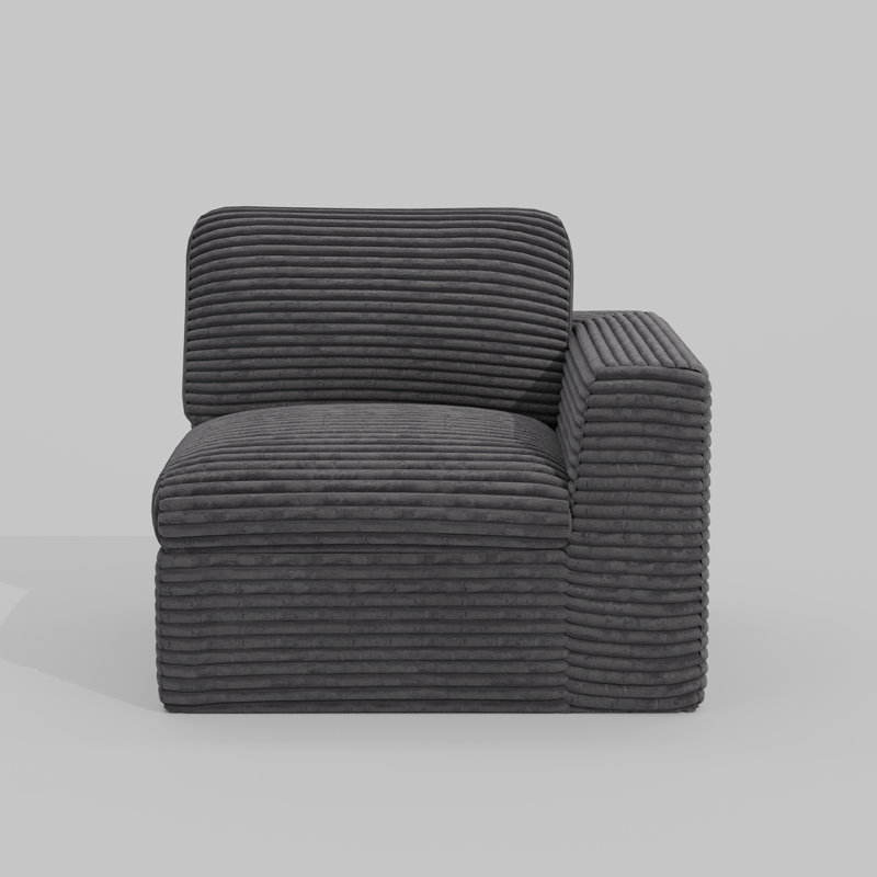 Wide Plush Corduroy Compression Boneless Sofa Corner Seat Module, Left Seat, Right Seat, Gray