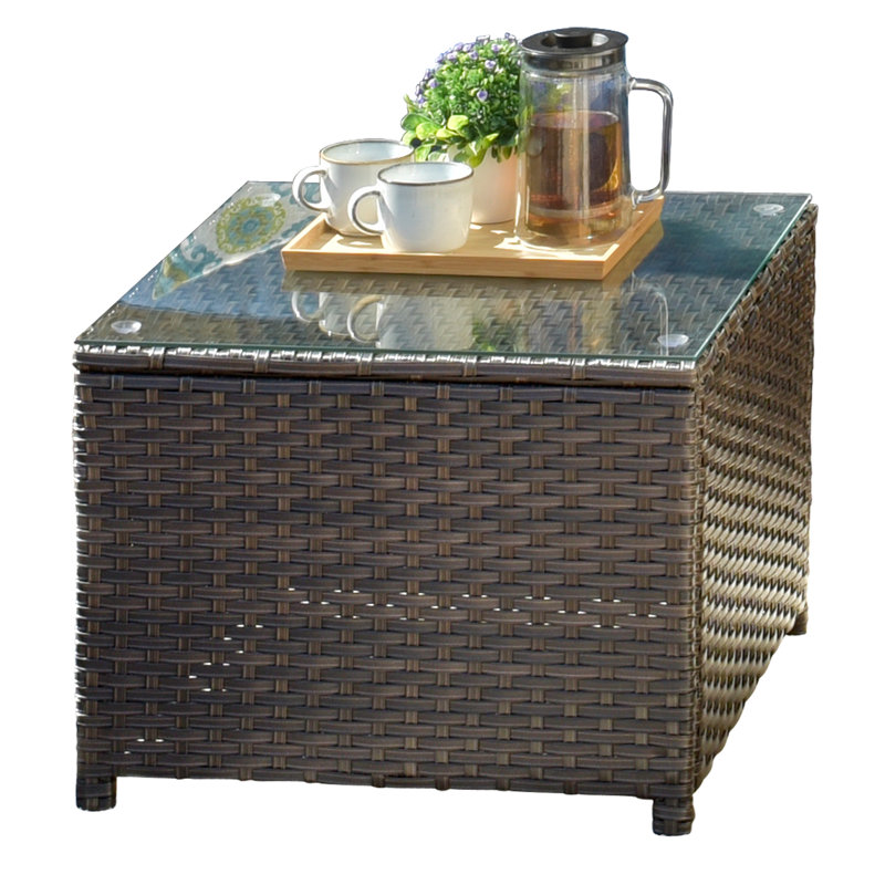 Ensemble de conversation en osier / rotin pour 5 personnes avec coussins et table basse, Bleu marine