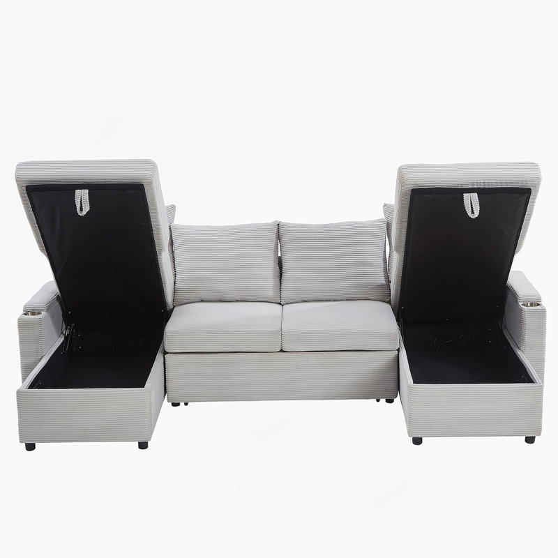 Canapé-lit modulaire convertible en forme de U avec deux chaises longues, accoudoirs multifonctionnels, rangement et ports USB pour des espaces de vie confortables