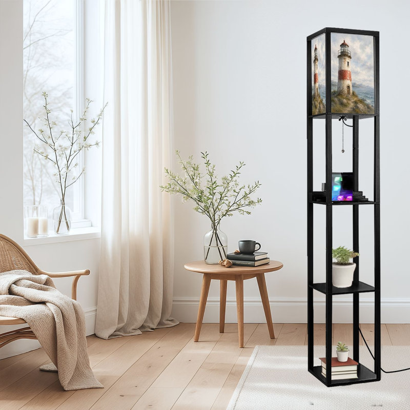 Phare rustique à DEL à intensité variable, lampe sur pied en MDF avec télécommande, 3 lumières colorées, pour le salon, la chambre à coucher