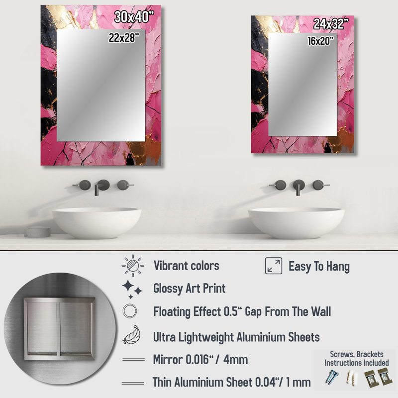 Minimalism Pink Gold Poteries I - Abstract Spirals Decorative Wall Mirror, Pink Mirror, Printed Metal Art, 40" x 30"