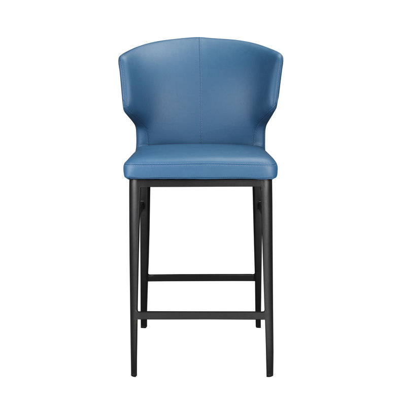 Delaney Upholstered Stool with Metal Frame, Blue, Counter Stool (26" Seat Height)