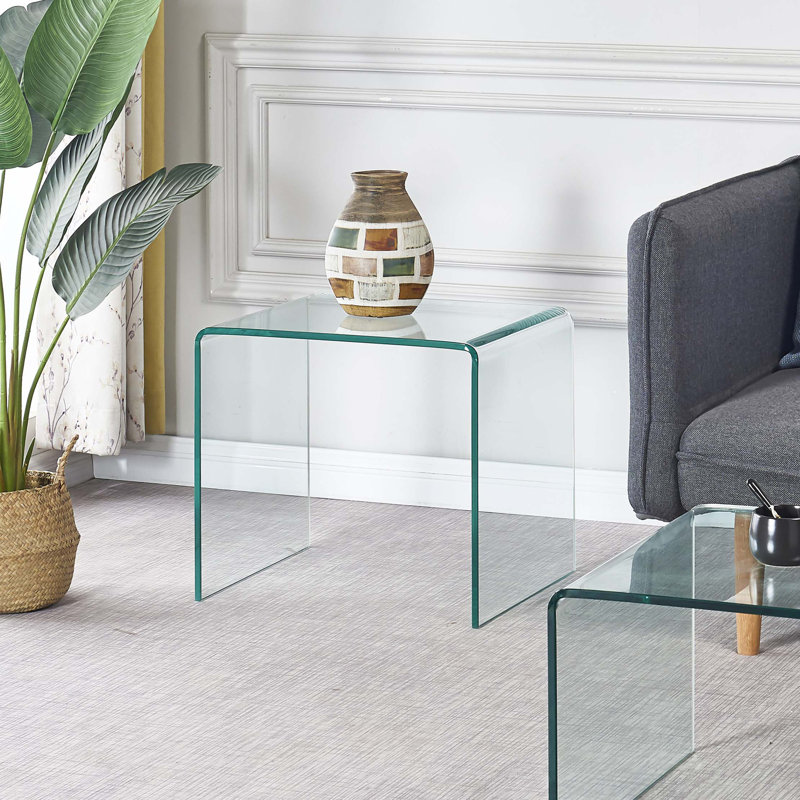 Table de bout en verre trempé transparent trempé, table de bout, table de bout transparente