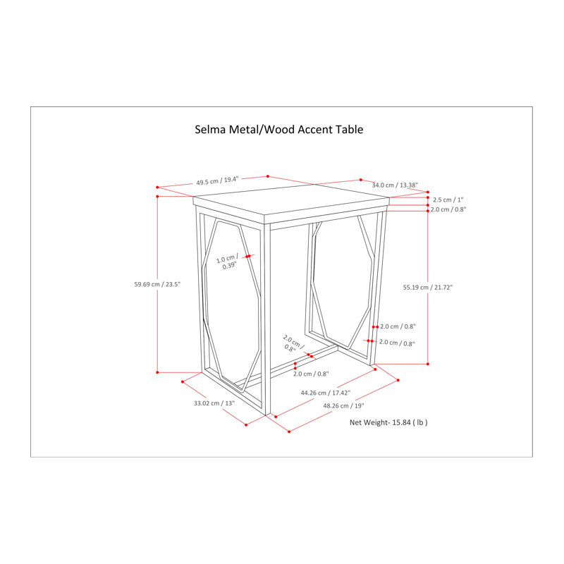 Selma 20" White Wash Wood and Black Metal Accent Table