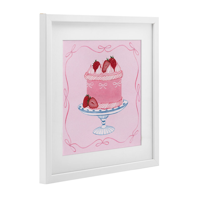 «Pink Strawberry Cake», impression par Grace Popp, H 16 po x l 16 po, Cadre blanc côtier