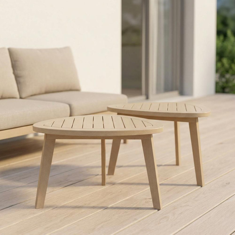 Ensemble de 2 tables de bout en bois pour terrasse, table d'appoint en lattes d'acacia