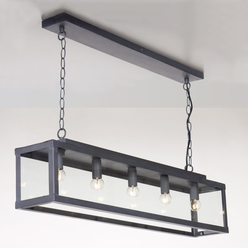Taplin 5 - Light Kitchen Island Pendant, Lead Paint Metal and Clear Glass
