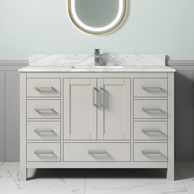  Meuble-lavabo simple 48 po: surface solide résistante aux taches, 9 tiroirs, installation facile