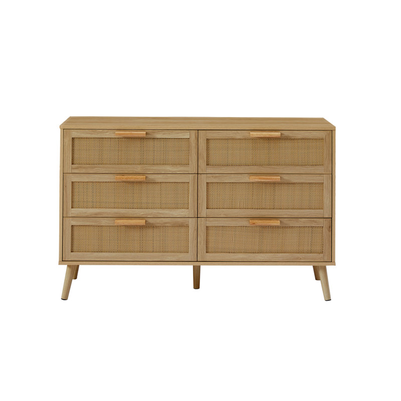 Commode de chambre à coucher, commode avec tiroirs en rotin, commode en bois pour chambre d'enfant, salon, entrée et couloir, naturel