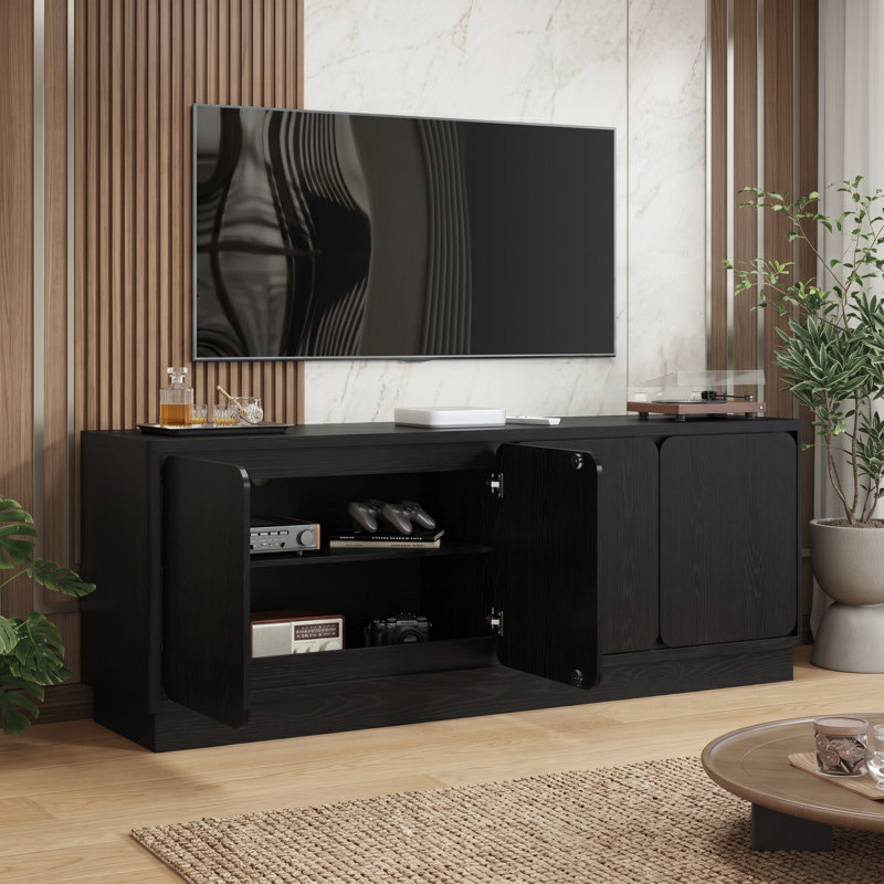 Meuble télé moderne avec trous pour câbles, Noir