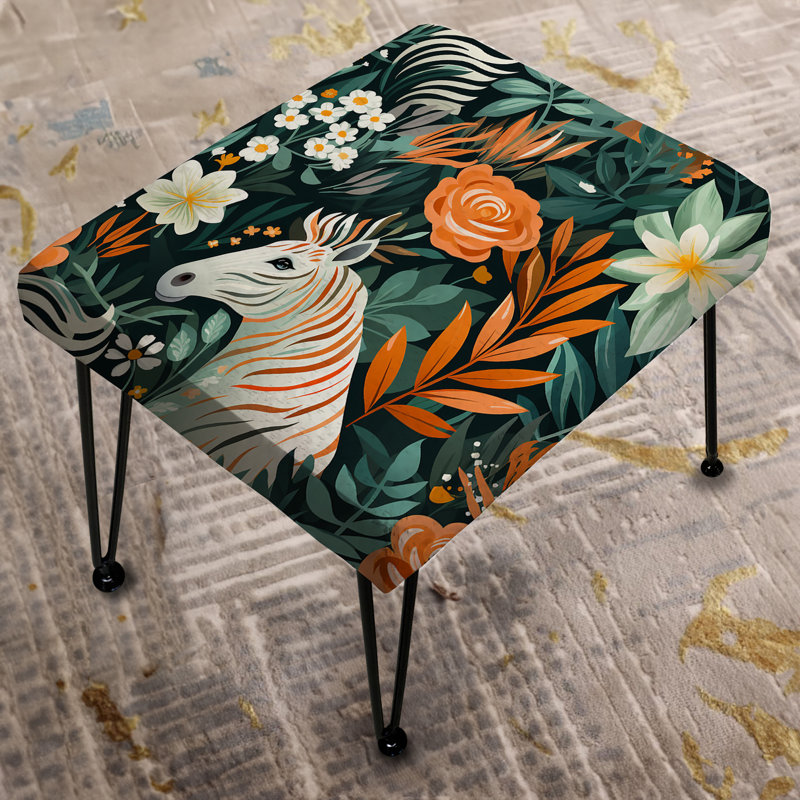 Repose-pieds rectangulaire orange et vert avec motif zébré nomade
