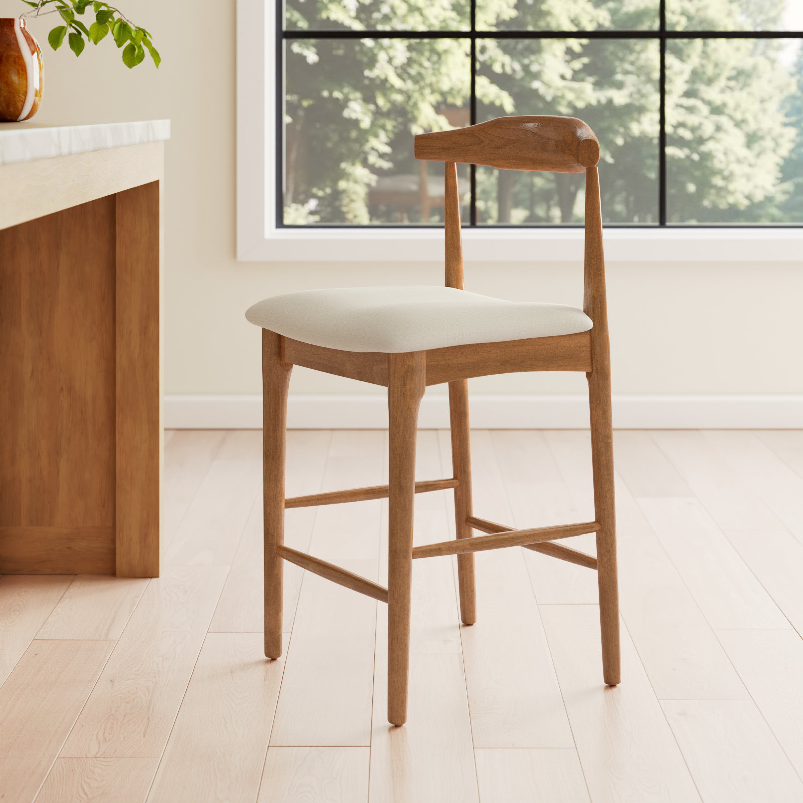 Hank " Bar Stool, Walnut, Cream, Counter Stool (25.67" Seat Height)