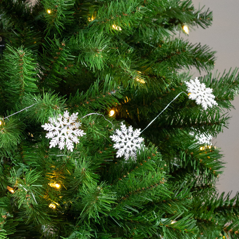 Guirlande de Noël flocon de neige en bois à paillettes blanches 5 '