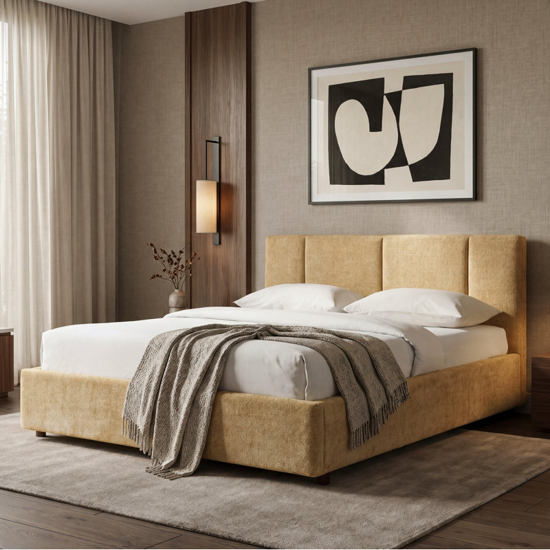 Lit plateforme tapissier Venice - Sable - Grand, Grand, Sable