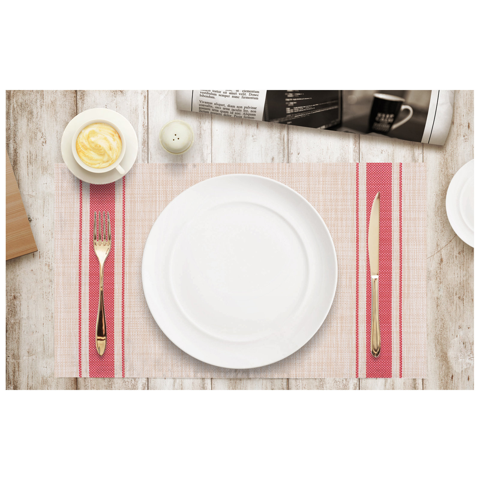 Rialta Stripe 17" Placemat, Beige/Red
