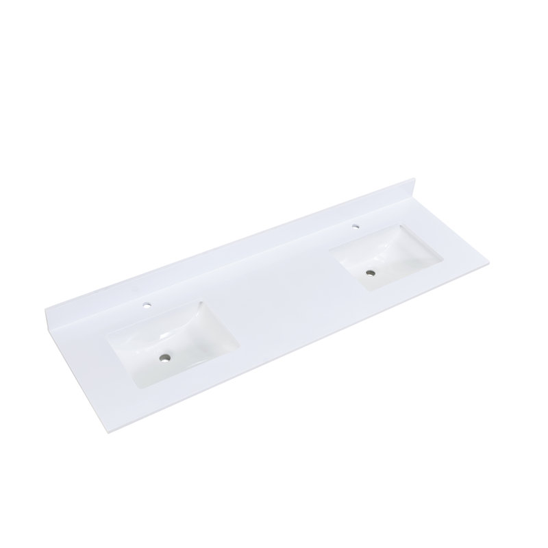 Viterbo 73" Double Bathroom Vanity Top in High Gloss White Stone Finish with Sink