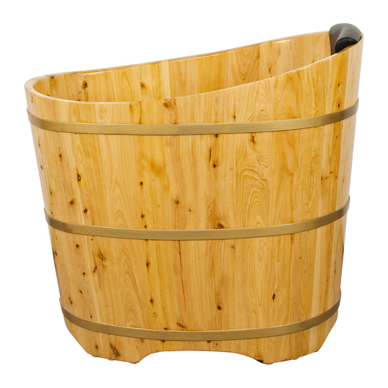 34'' x 23'' Mobile Freestanding Japanese Soaking Tub Wood Bathtub For Small Space