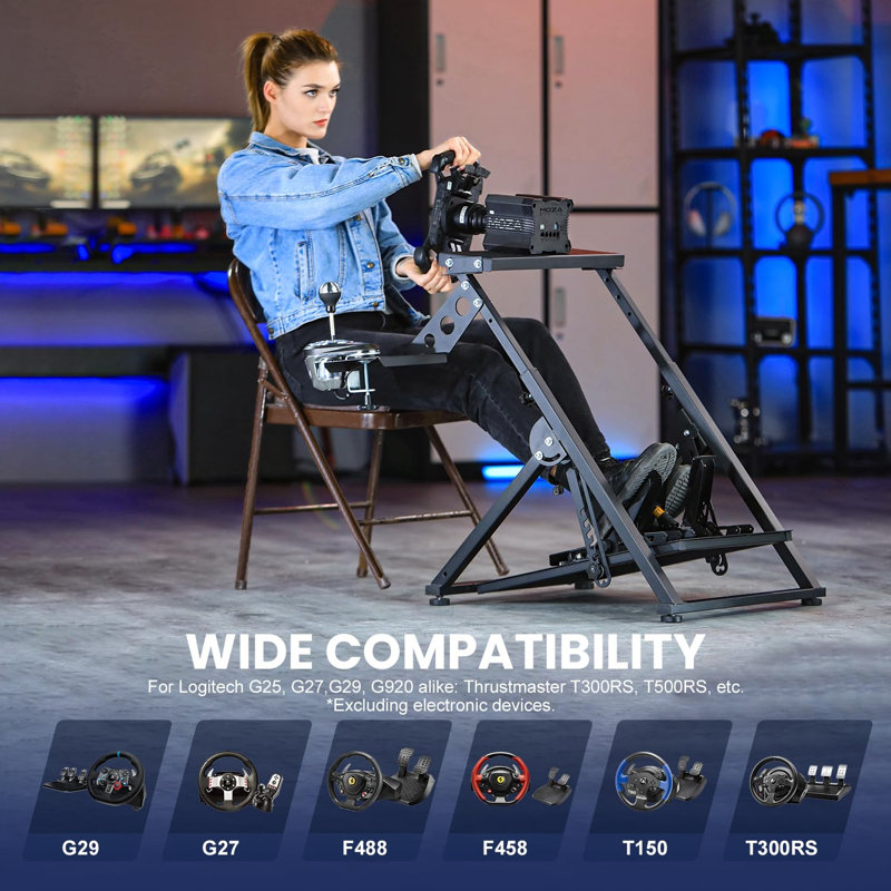 Support de roue de course pliable Anman compatible avec Logitech G29 G27G25 G920 Thrustmaster, n'inclut pas le volant, les roues et les pédales, ni le frein à main Shifter