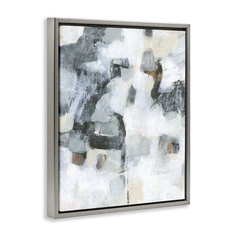 Grey & White Abstract Pattern Framed Floater Canvas Wall Art By Melissa Wang, Luster Gray Floater Frame, 31" H x 25" W