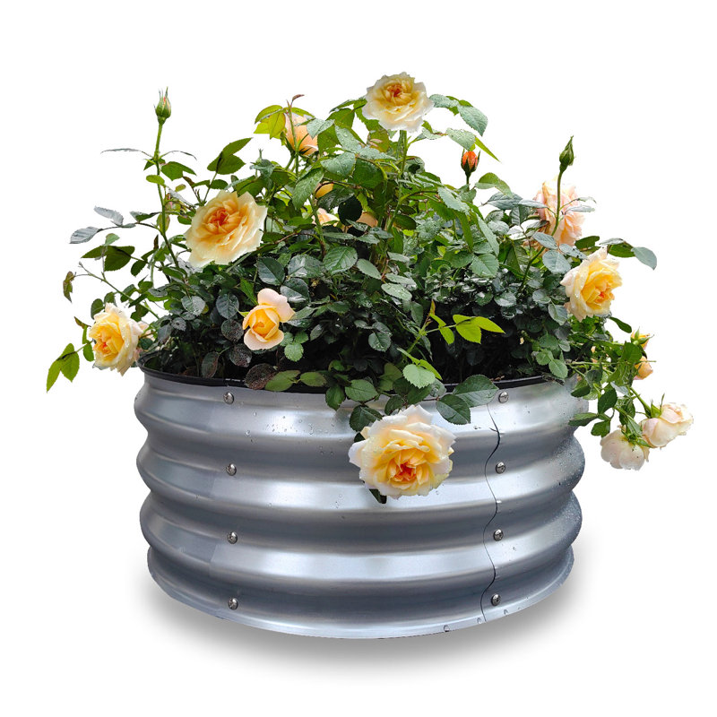  2x2x1ft Galvanized Round Raised Garden Bed Kit, Metal Planter Boxes Outdoor With Easy Assembly, Large Garden Bed For Vegetables, Fruits, Flower, Herbs Silver