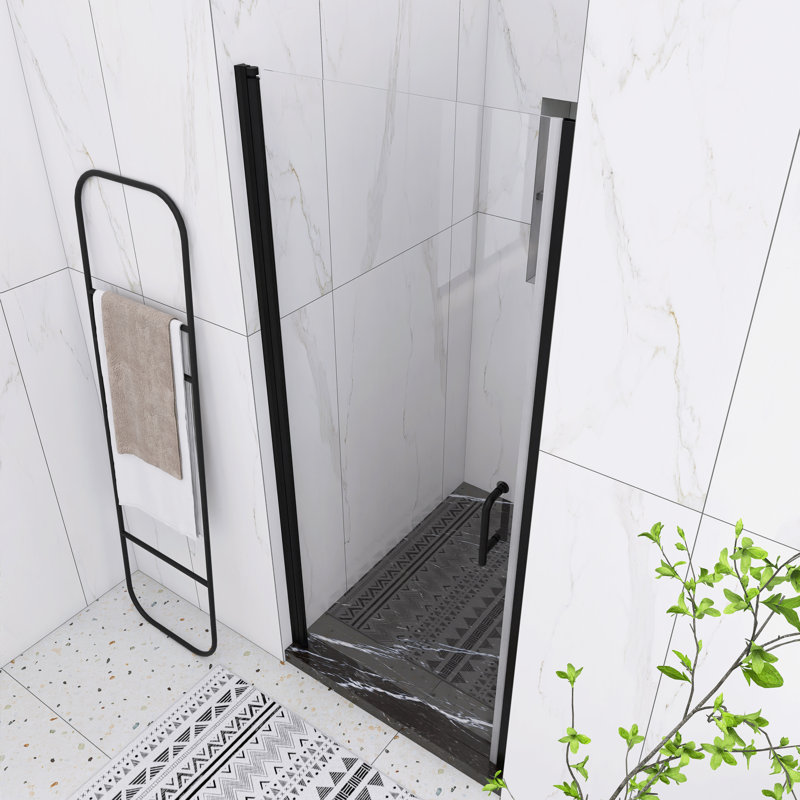 Matte Black 32'' x 72'' Semi-Frameless Pivot Shower Door with Clear Glass