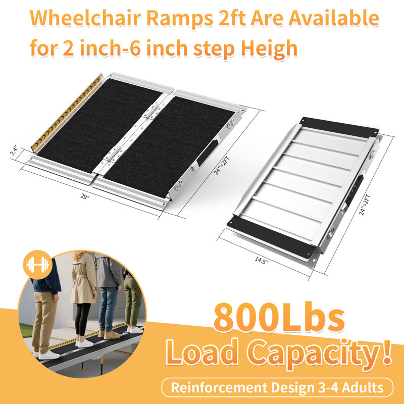 Rampe pliante en aluminium pour fauteuil roulant, capacité de poids de 800 lb, rampe de mobilité portable, 24"