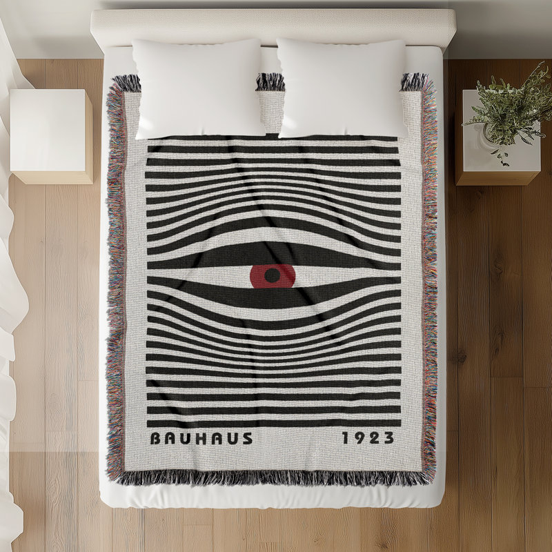 Jeté en mélange de coton Bauhaus, Rouge / noir / blanc cassé, L 80 po x l 60 po